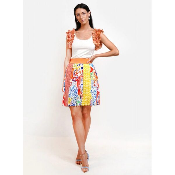 Half Circle Pleated Mini Skirt with Popart Pattern