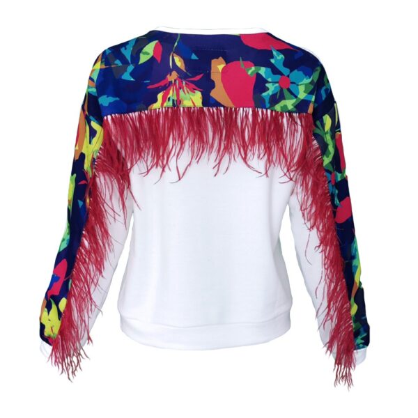 White Cotton Sweatshirt With Digital Print On The Back Yoke