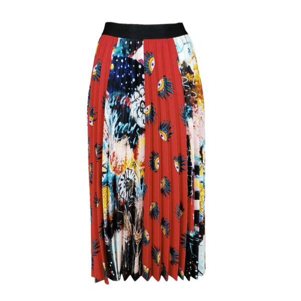 Multi-Color & Print Pleated Midi Skirt