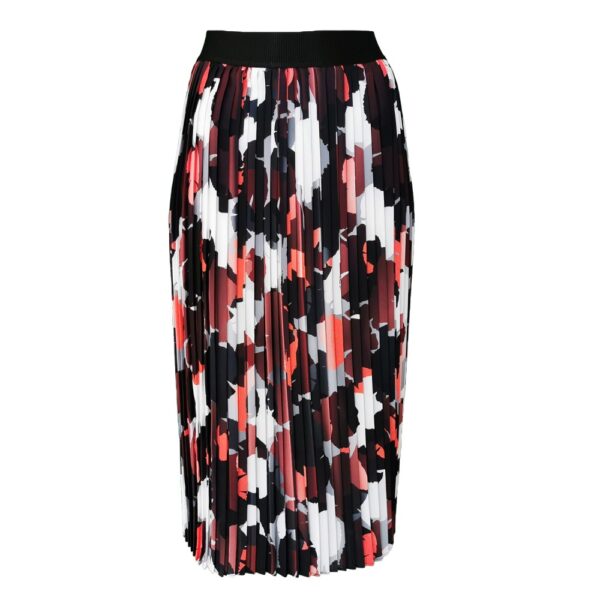 Abstract Camo Print Midi Pleated Skirt
