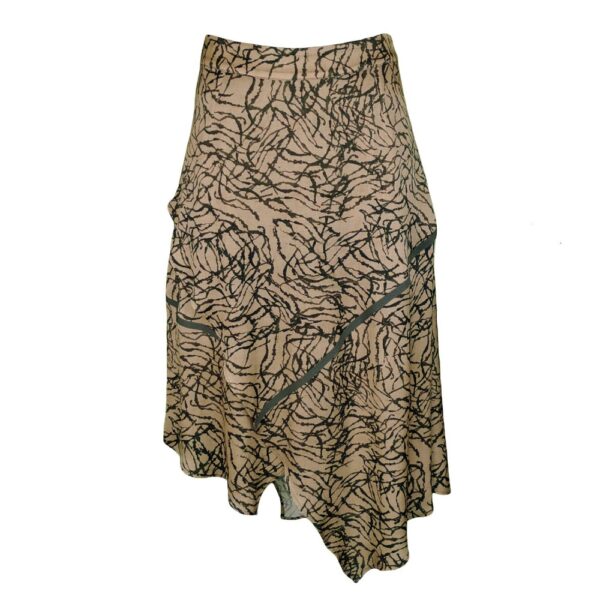 Asymmetric Matt Gold Viscose Skirt With Khaki Stripes