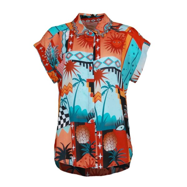 Soft Viscose Summery Print Red-Blue Shirt
