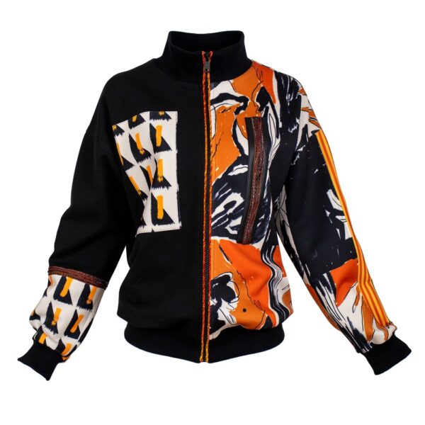 Patchwork Digital Print & Black Knitted Bomber Jacket