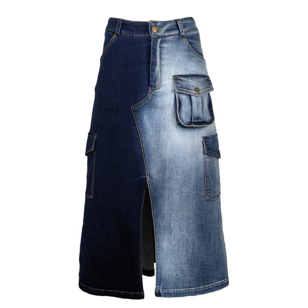 A Line Cargo Pocket Midi Denim Skirt