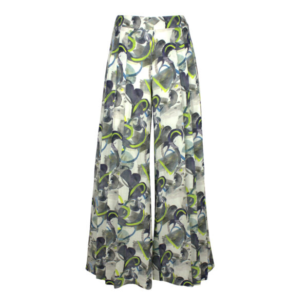 Wide Pleated Pants In Abstract Print Linen