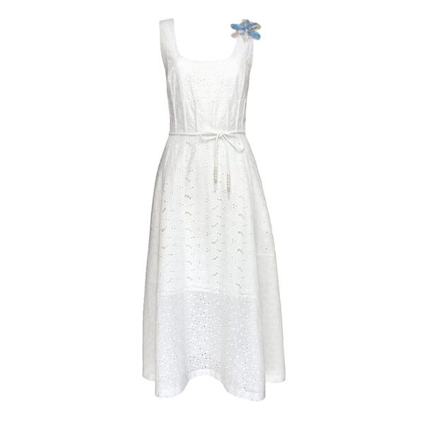 Scoop Neckline Broderie Anglaise Cotton Dress