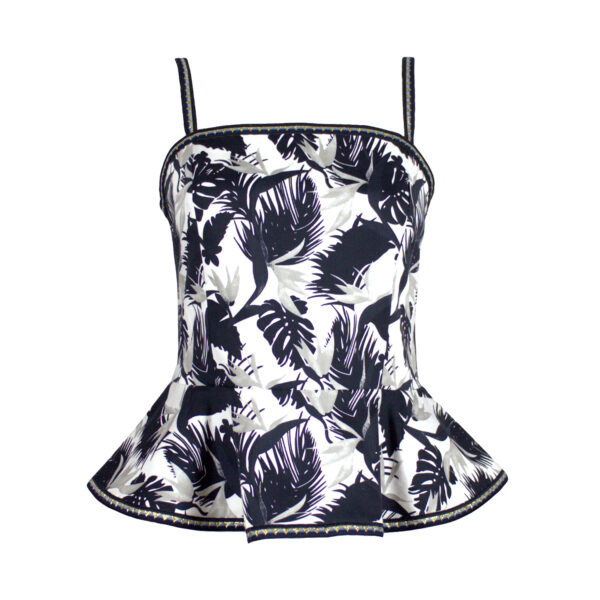 Palm Leaves Design Printed Peplum-Hem Bustier Top