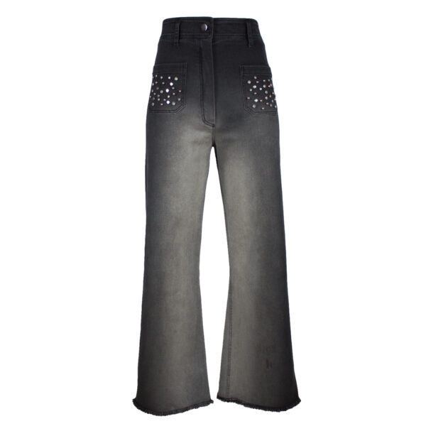 Gradient Effect Studded Black Denim Pants