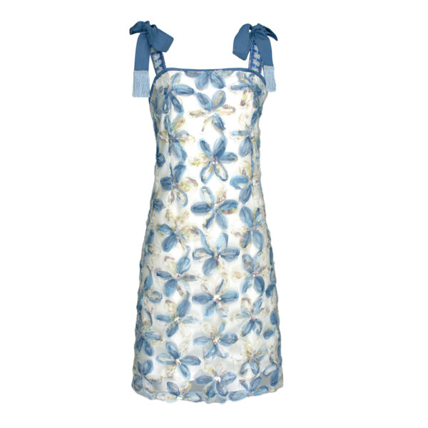 Flower Applique Mini Dress With Tieable Straps