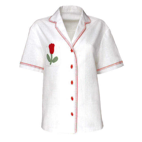 Unique White Linen Shirt And Red Crop Top Set