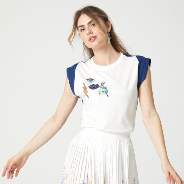 Embroidered Motif Cotton T-Shirt