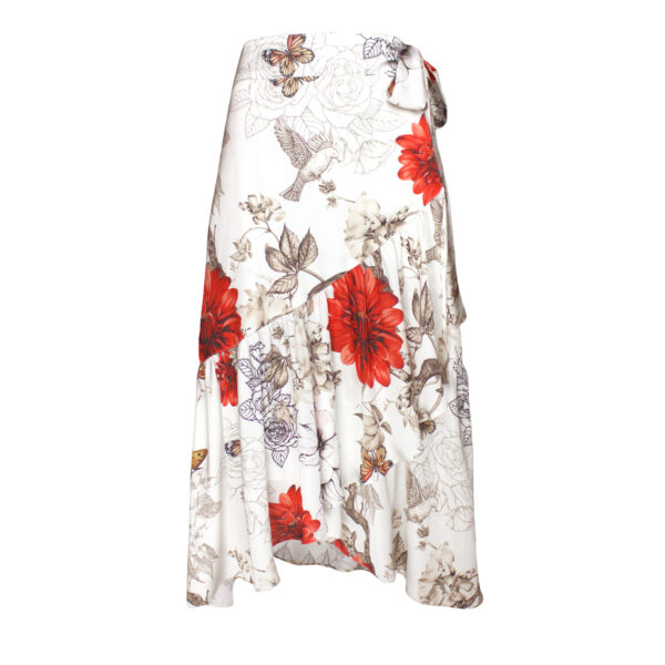 Floral Print Satin Wrap Skirt