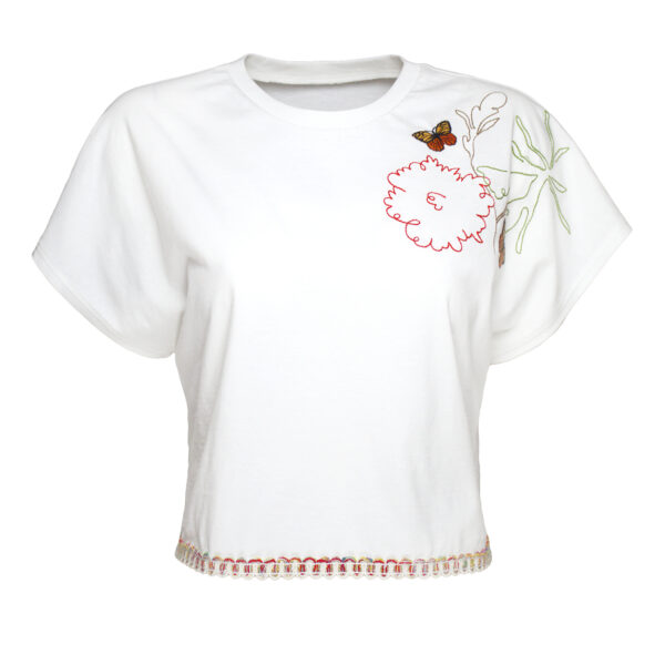 Embroidered Cropped Cotton T-Shirt