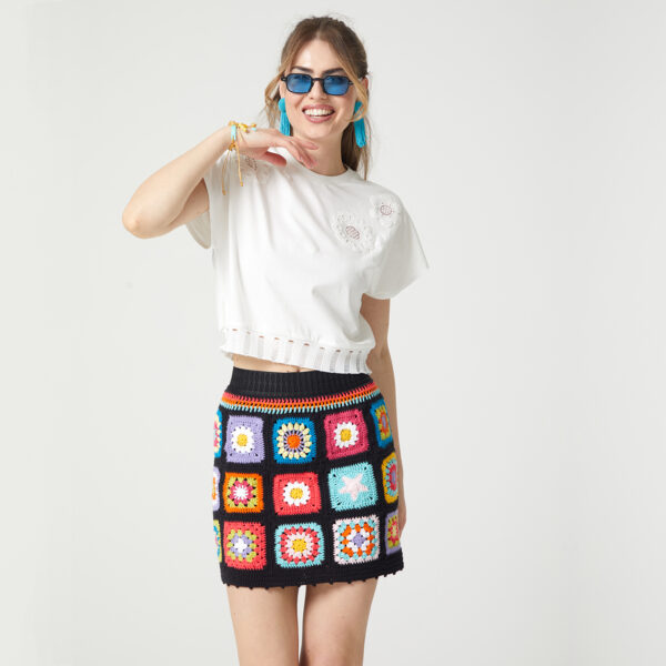 Handmade Crochet Patched Mini Skirt