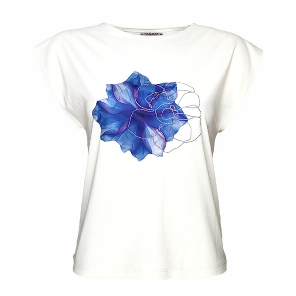 Laser-Cut Floral Print And Embroidered T-Shirt