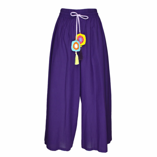 Cropped Wide-Leg Voile Pants With Crochet Belt