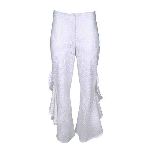 White Cotton Embroidered Pants